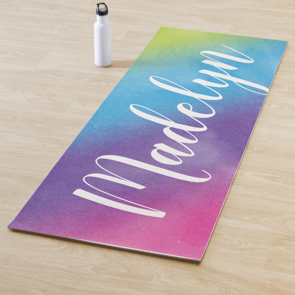 rainbow watercolor custom script monogram name yoga mat r36fa2a10a4ad4f81bc3297d635d6636b e9qy0 1000 - Pilates Gifts