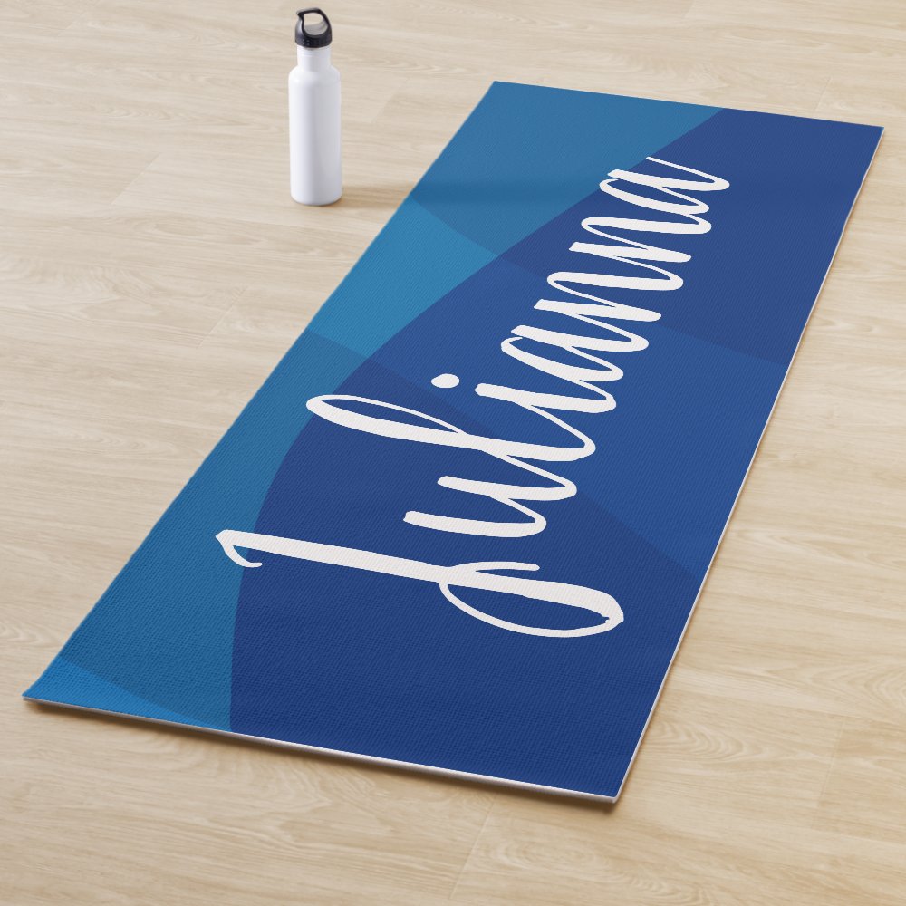 stylish abstract shapes in blue personalized name yoga mat r7c4bc63fea864cf0bae3d7e409543560 e9qy0 1000 - Pilates Gifts