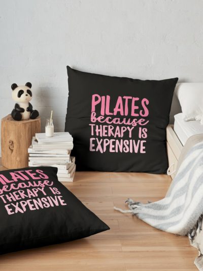 Pilates Because Therapy Is Expensive T-Shirt Fitness Pink Throw Pillow Official Pilates Gifts Merch