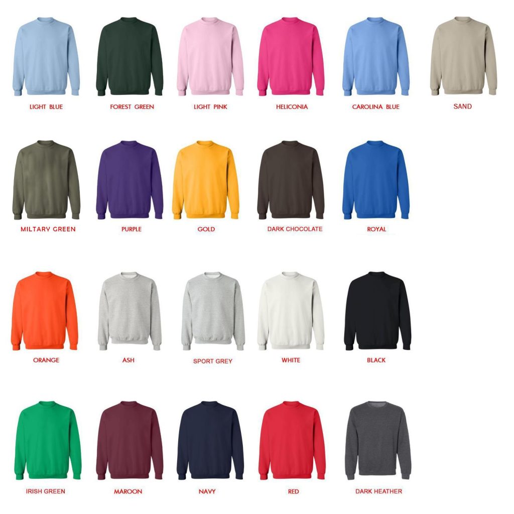 sweatshirt color chart - Pilates Gifts