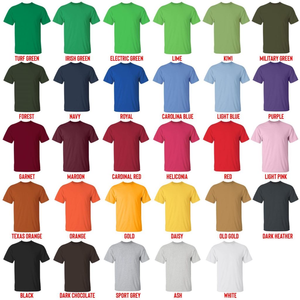 t shirt color chart - Pilates Gifts